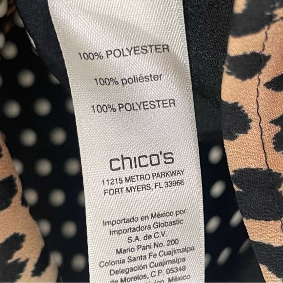 Chicos Blouse Size 2 Leopard Polkadot Button Up Down Shirt Long Sleeve Brown - Picture 7 of 7